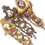 Three Gilt Chatelaine with Enamel Scenes