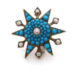 Turquoise and Pearl Star Brooch