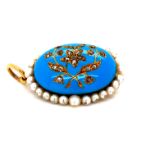 Pearl, Diamond and Enamel Brooch