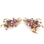 A Pair of Sapphire, Ruby & Diamond Brooches