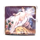 Erotic Cigarette Case, Woman Reclining Beside Lion