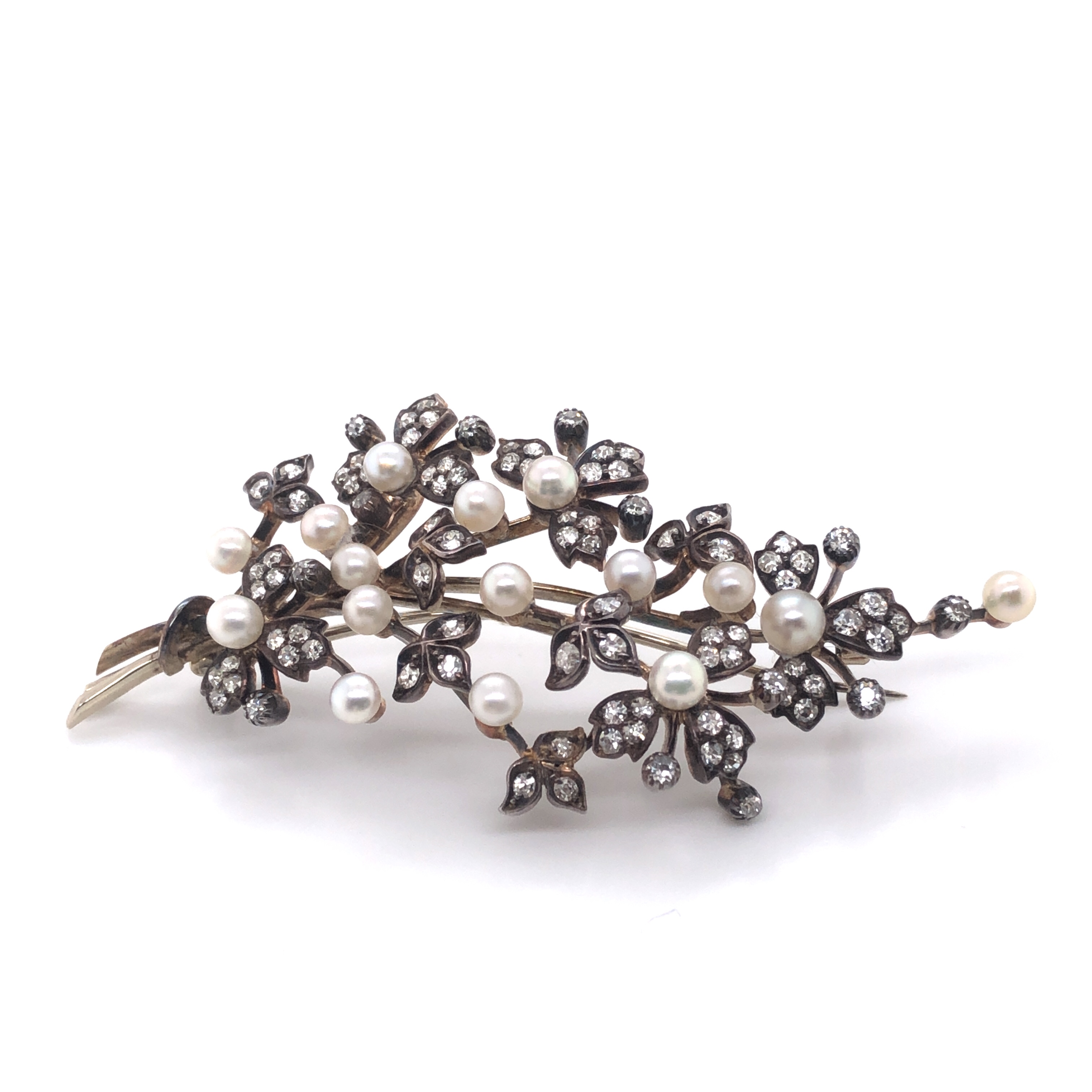 Natural Pearl & Diamond Brooch