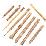 Nine Gold Pencils & Pens, Two Signed Asprey