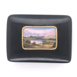 T'shell Gold Mounted Snuff Box with Enamel Plaque