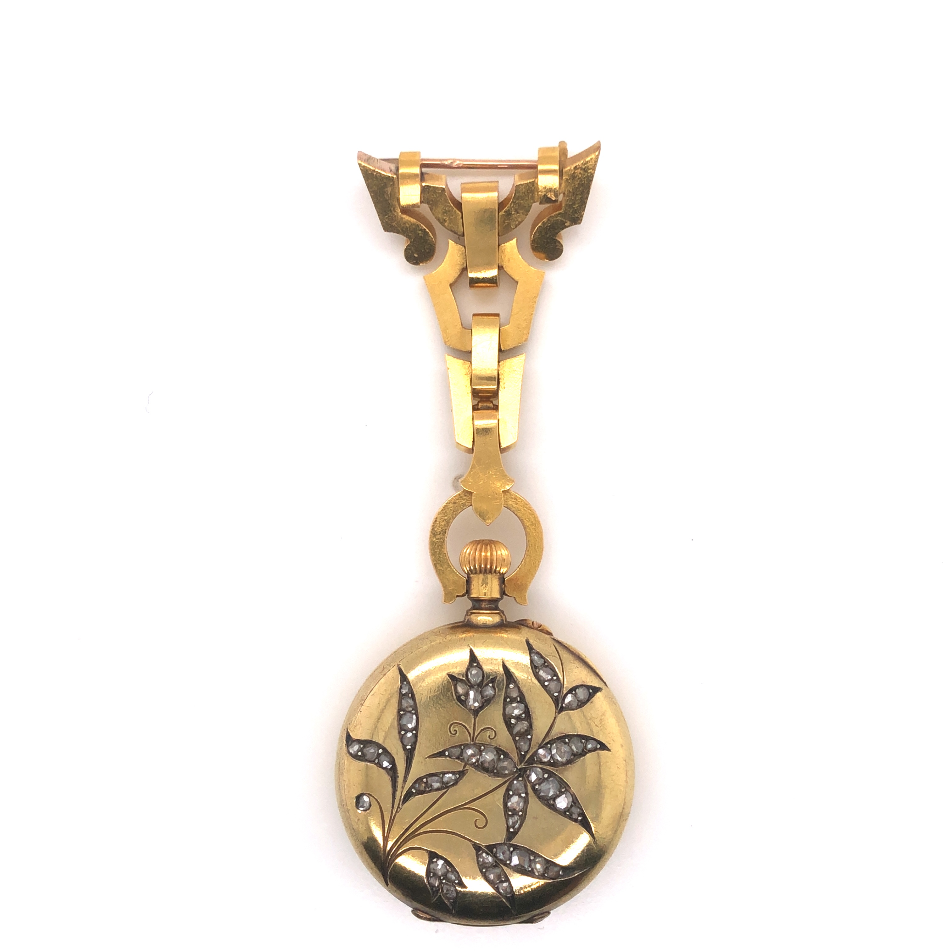 Gold and Diamond Fob Watch with Brooch Fitting