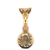 Gold and Diamond Fob Watch with Brooch Fitting