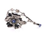 Platinum, Sapphire and Diamond Flower Brooch