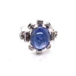 Cabochon Sapphire and Diamond Ring