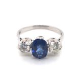 Sapphire and Diamond Three Stone Ring