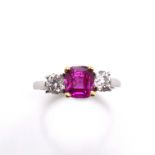 Ruby and Diamond Three Stone Ring