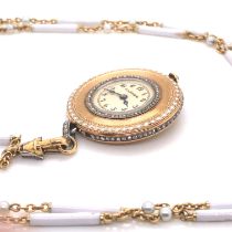 Cartier Diamond and Enamel Pendant Watch with Chain
