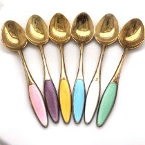 Silver and Enamel Spoons in Box