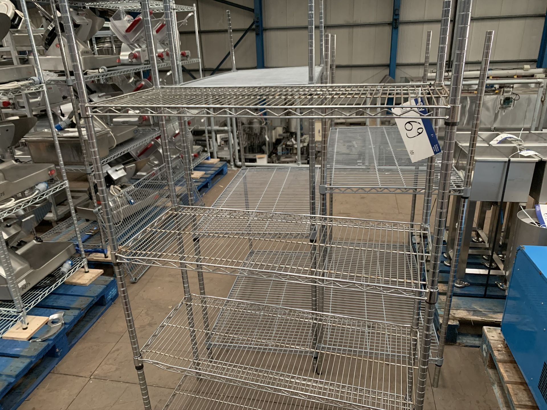 Three Bay Three/Two Tier Metal Racking, two x three shelves and one x two shelves, uprights approx. - Image 2 of 2