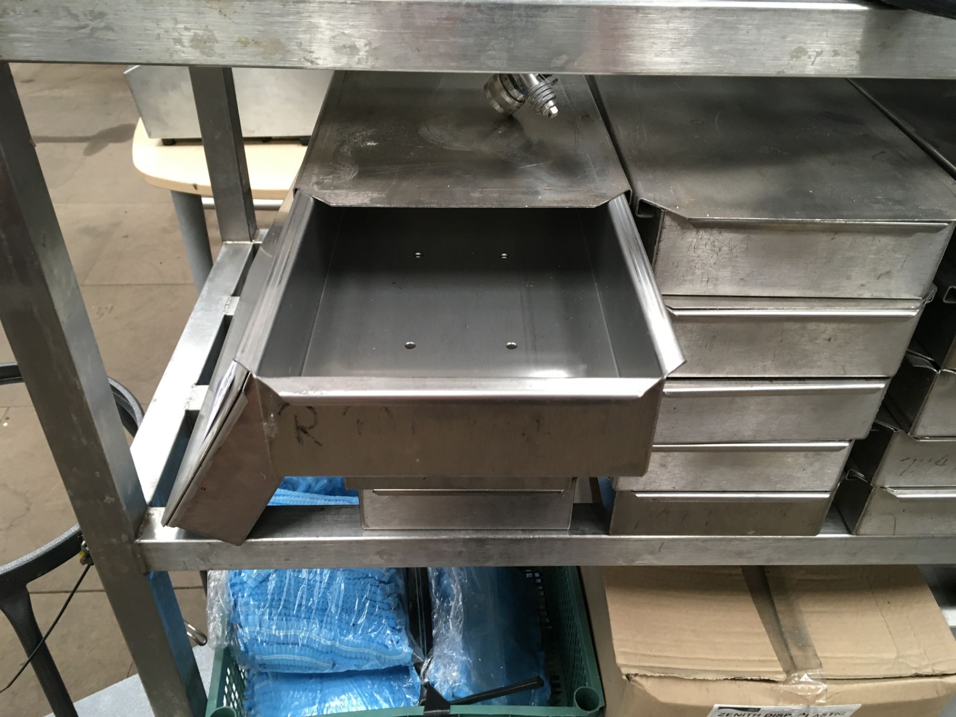 26 Stainless Steel Lidded Boxes, with perforated base, serial no. N/A, plant no. N/A, year of