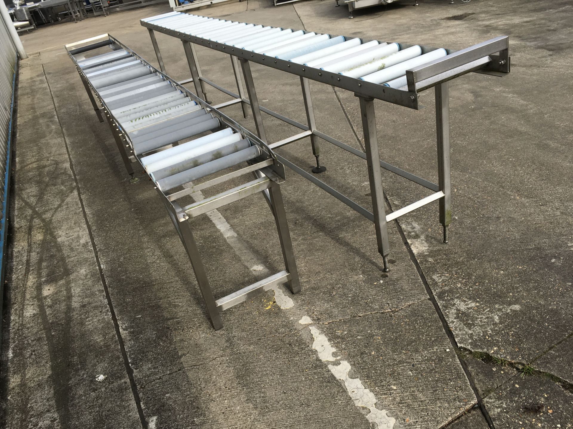 Two Roller Conveyors, with plastic rollers, stainless steel frame, roller width 400mm & 450mm, - Image 3 of 3