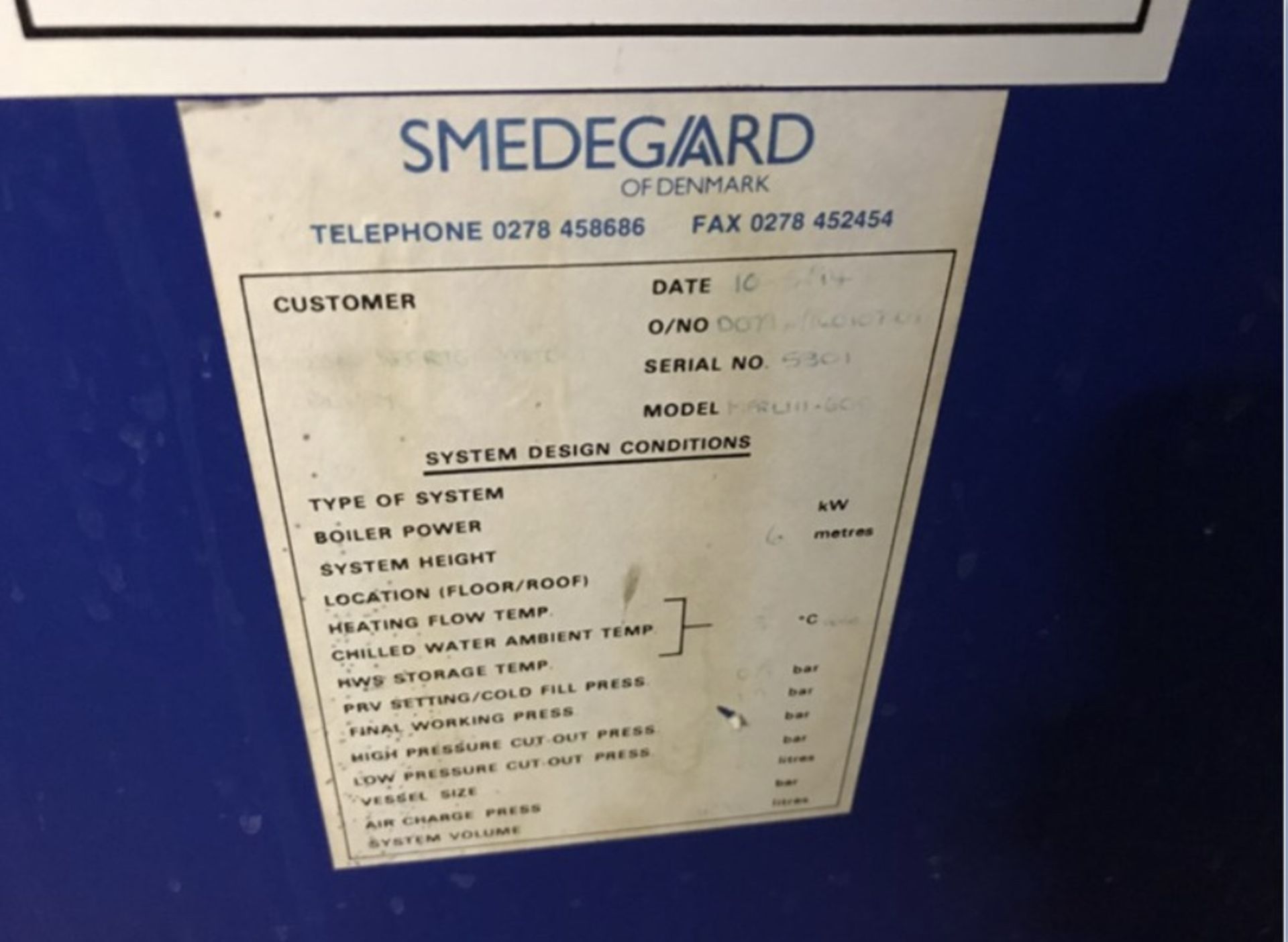 Smedgaard MFR M11.600 Pressurisation Set, serial no. 5301, plant no. N/A, year of manufacture - Image 3 of 3