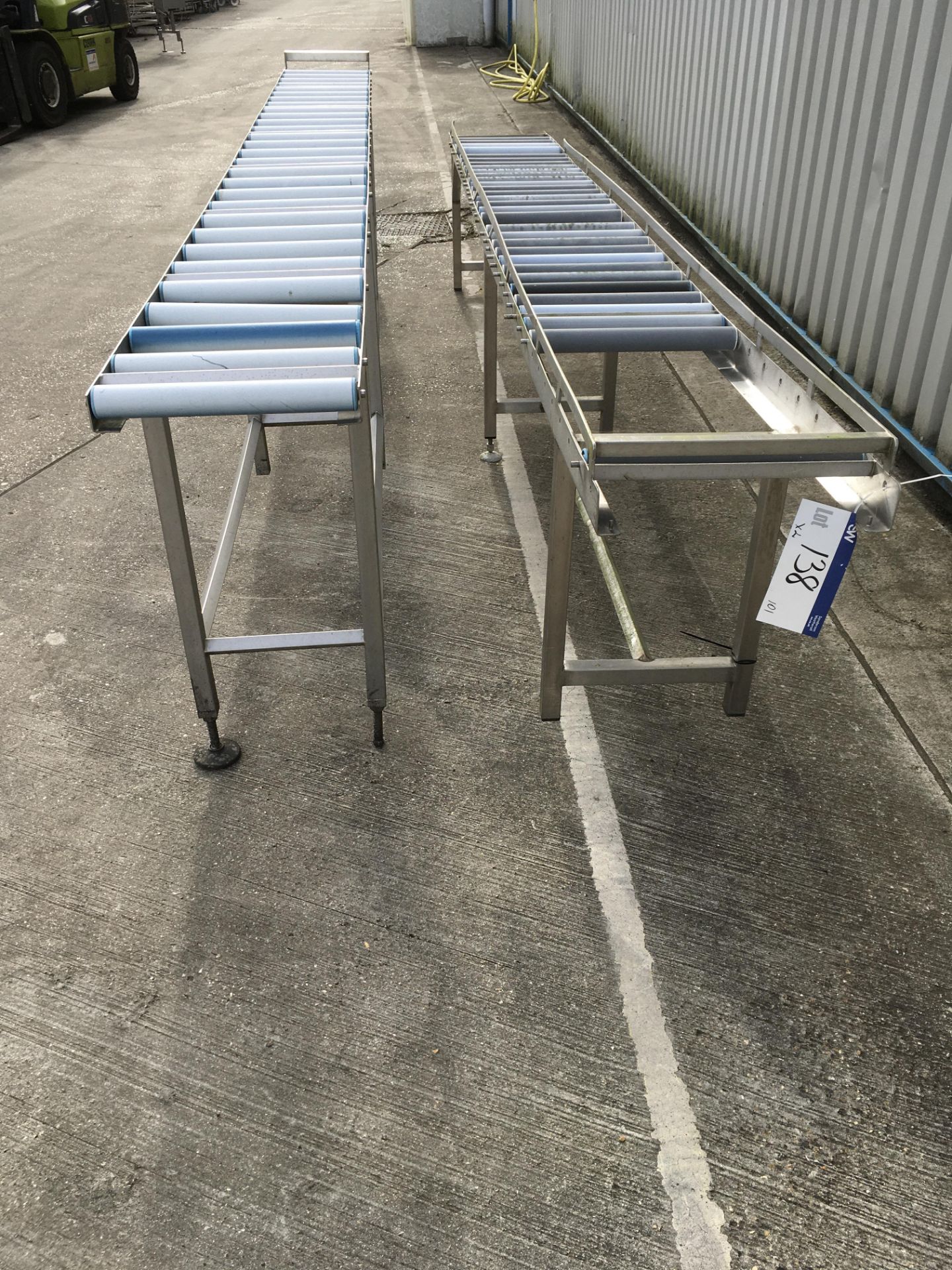 Two Roller Conveyors, with plastic rollers, stainless steel frame, roller width 400mm & 450mm, - Image 2 of 3