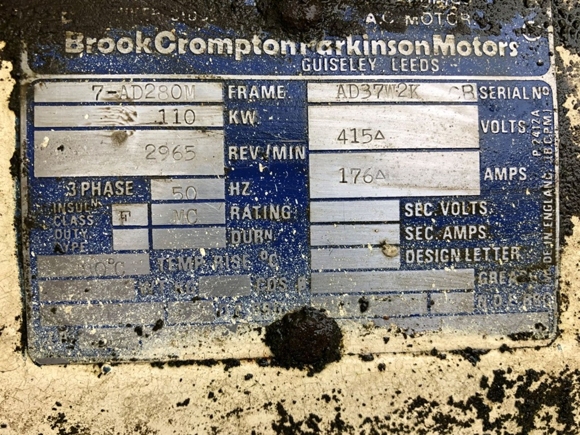 Brook Crompton 110kW, 415V, 65mm shaft , serial no. N/A, plant no. N/A, year of manufacture N/A, - Image 2 of 2