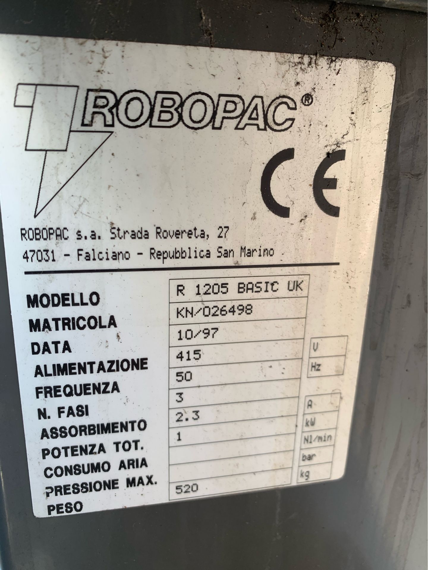 Robopac R 1205 Basic UK Pallet Wrapping Machine , serial no. KN/026498, plant no. N/A, year of - Image 4 of 4