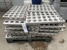 Approx. 60 x Aluminium Pie Trays, approx. 660mm long x 450mm wide x 40mm high, hole dia. 80mm,