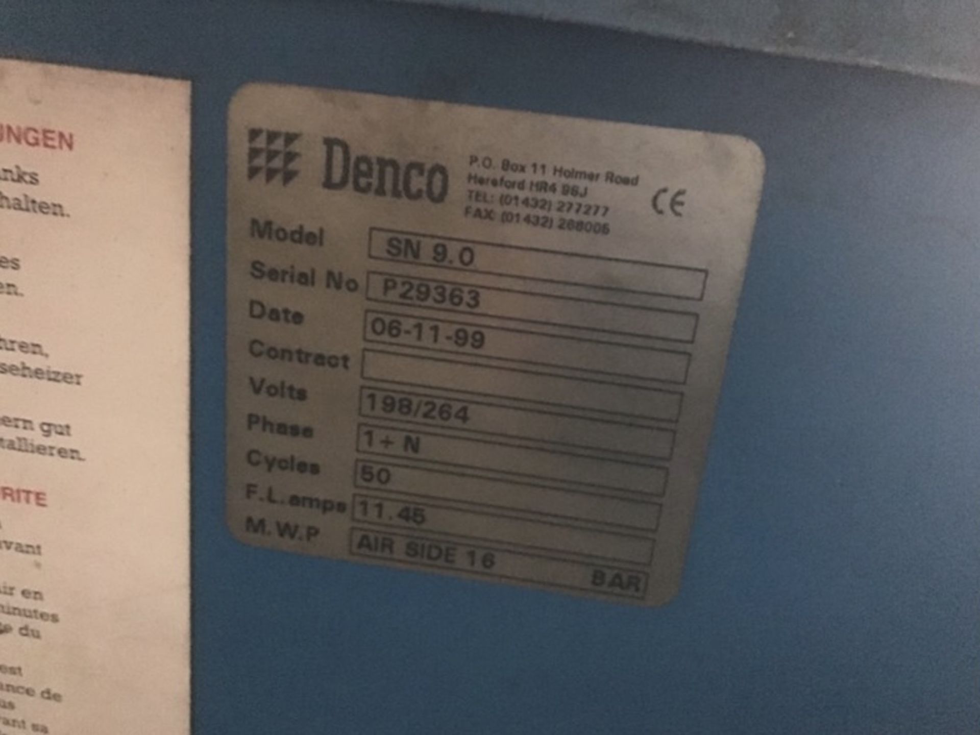 Two Compressors & Two Dryers, includingIngersoll Rand filters, Denco SN 9.0 Air Compressor, year - Image 4 of 6