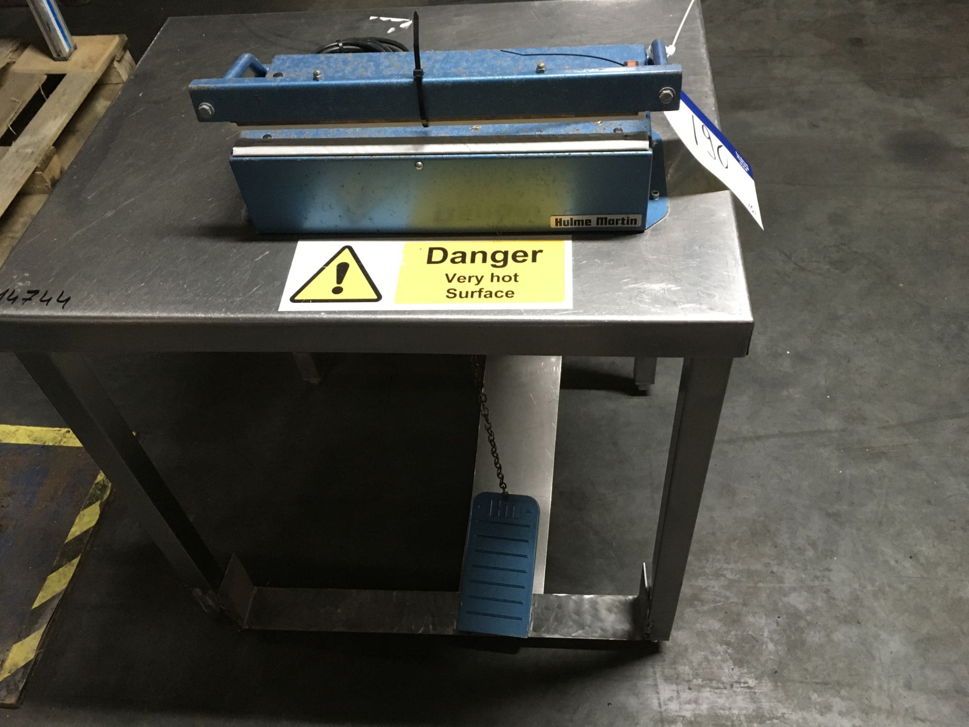 Hulme Martin Foot Operated Bag Sealer, on stainless steel table , serial no. N/A, plant no. N/A, - Image 2 of 2