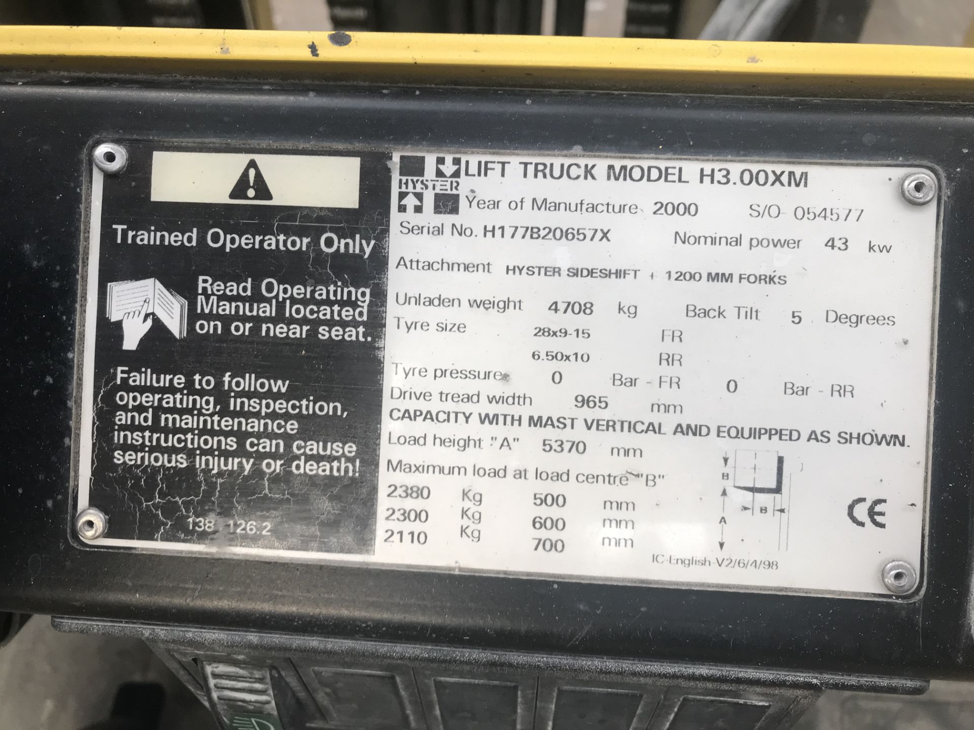 Hyster H3.00XM Diesel Forklift Truck, registration - Image 5 of 5