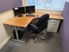 Curved Light Oak Veneered Cantilever Framed Desk,