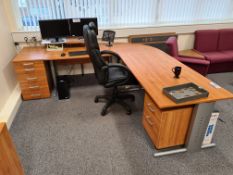 Dark Oak Veneered Cantilever Framed Desk, with cur