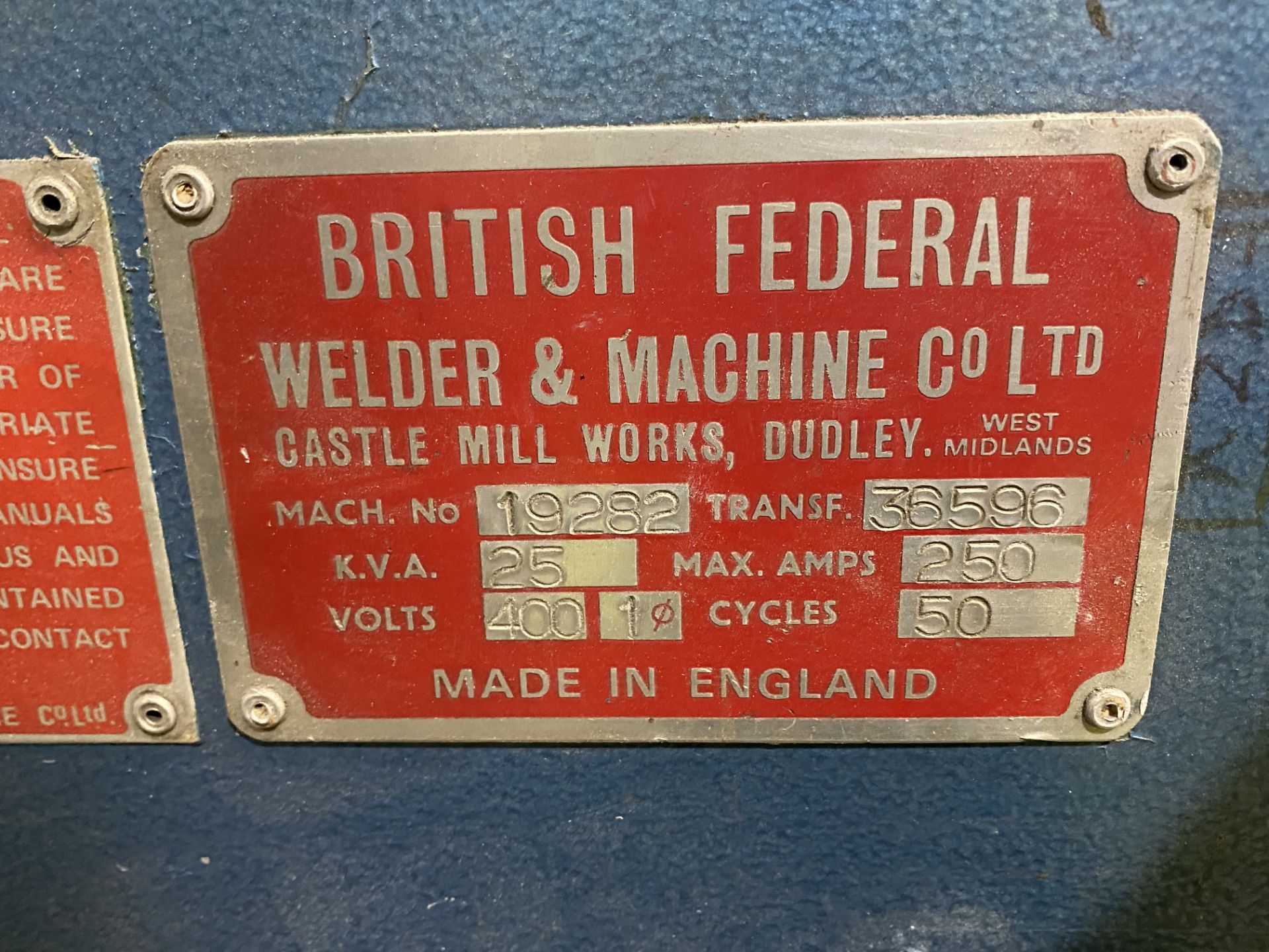 British Federal W/6 25 kVA Spot Welder, serial no. - Image 3 of 3