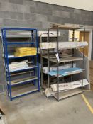 Four Steel Shelf Units & Contents, inc rolls of PE