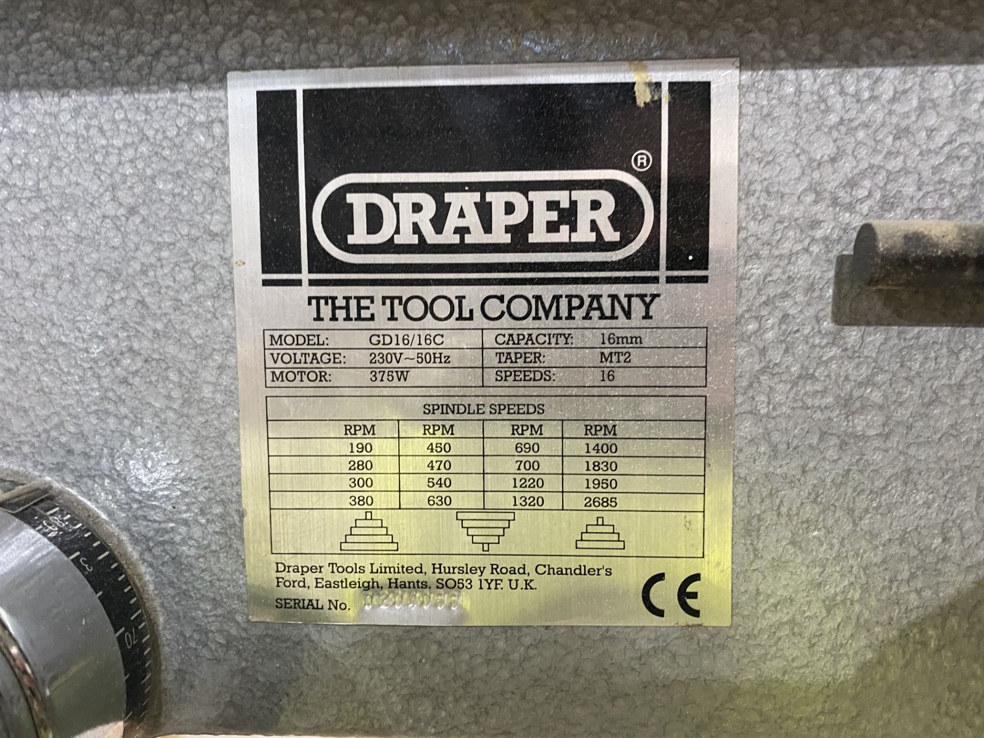 Draper GD16/16C Bench Drill, serial no. 0204055 - Image 3 of 3