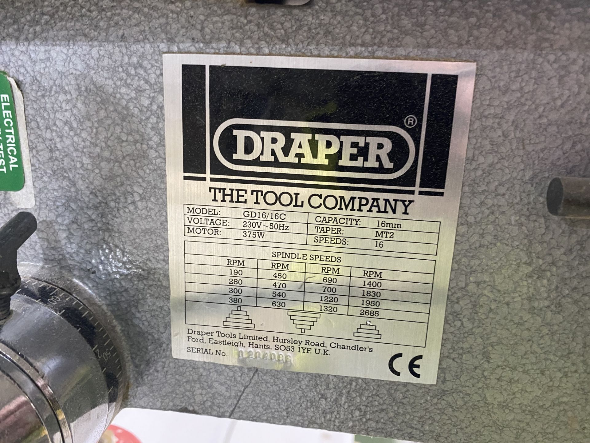 Draper GD16/16C Bench Drill, serial no. 0204066 - Image 3 of 3