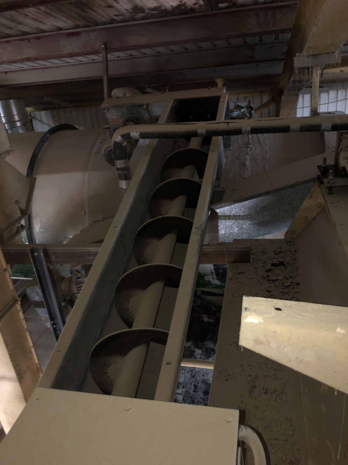 350mm dia. Galvanised Steel Cased Inclined Screw Conveyor, approx. 5.75m long, with geared
