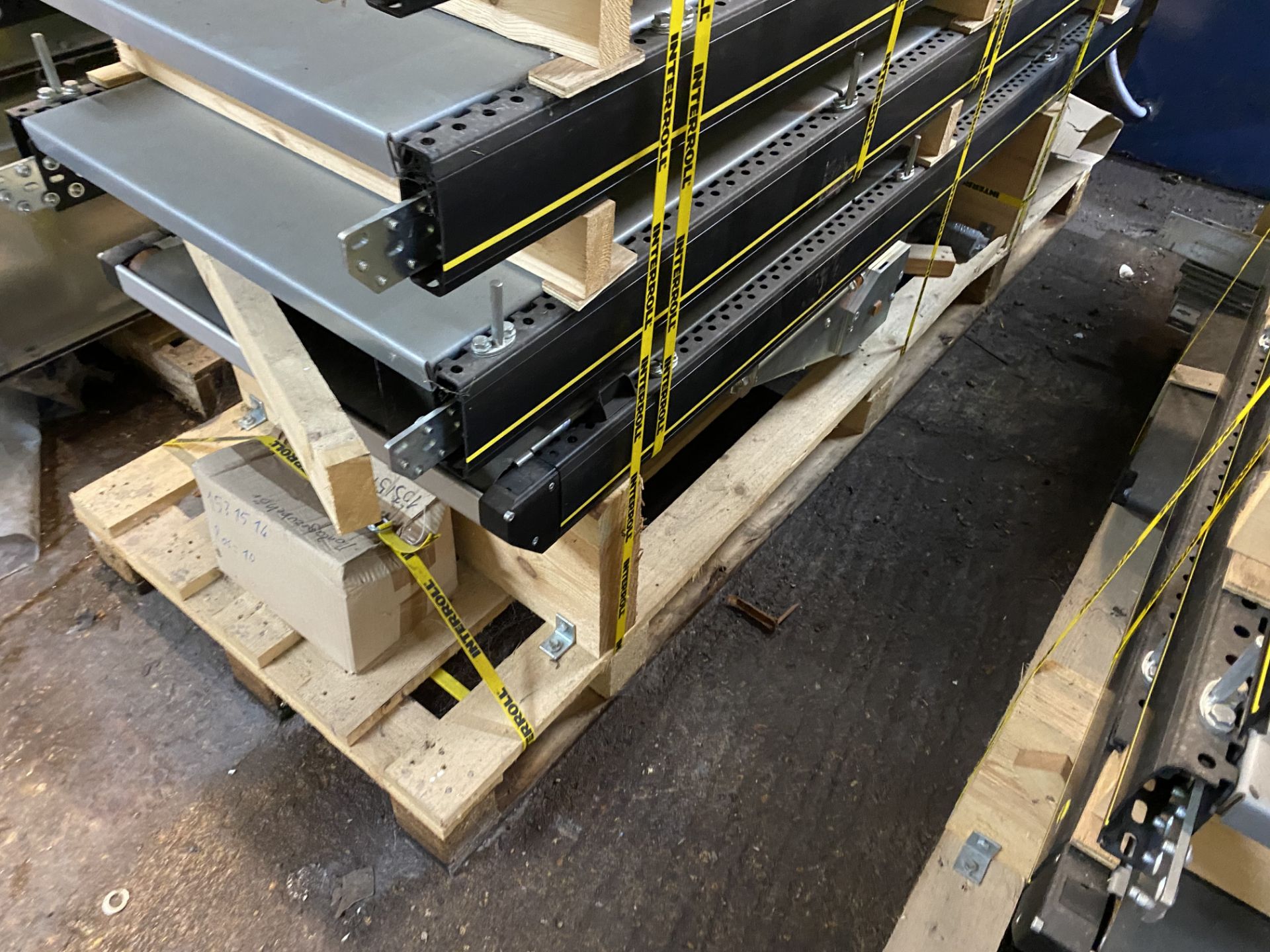 Two Interroll 590mm wide (on belt) FLAT BELT CONVEYORS, year of manufacture 2016, (unused), each - Image 3 of 4