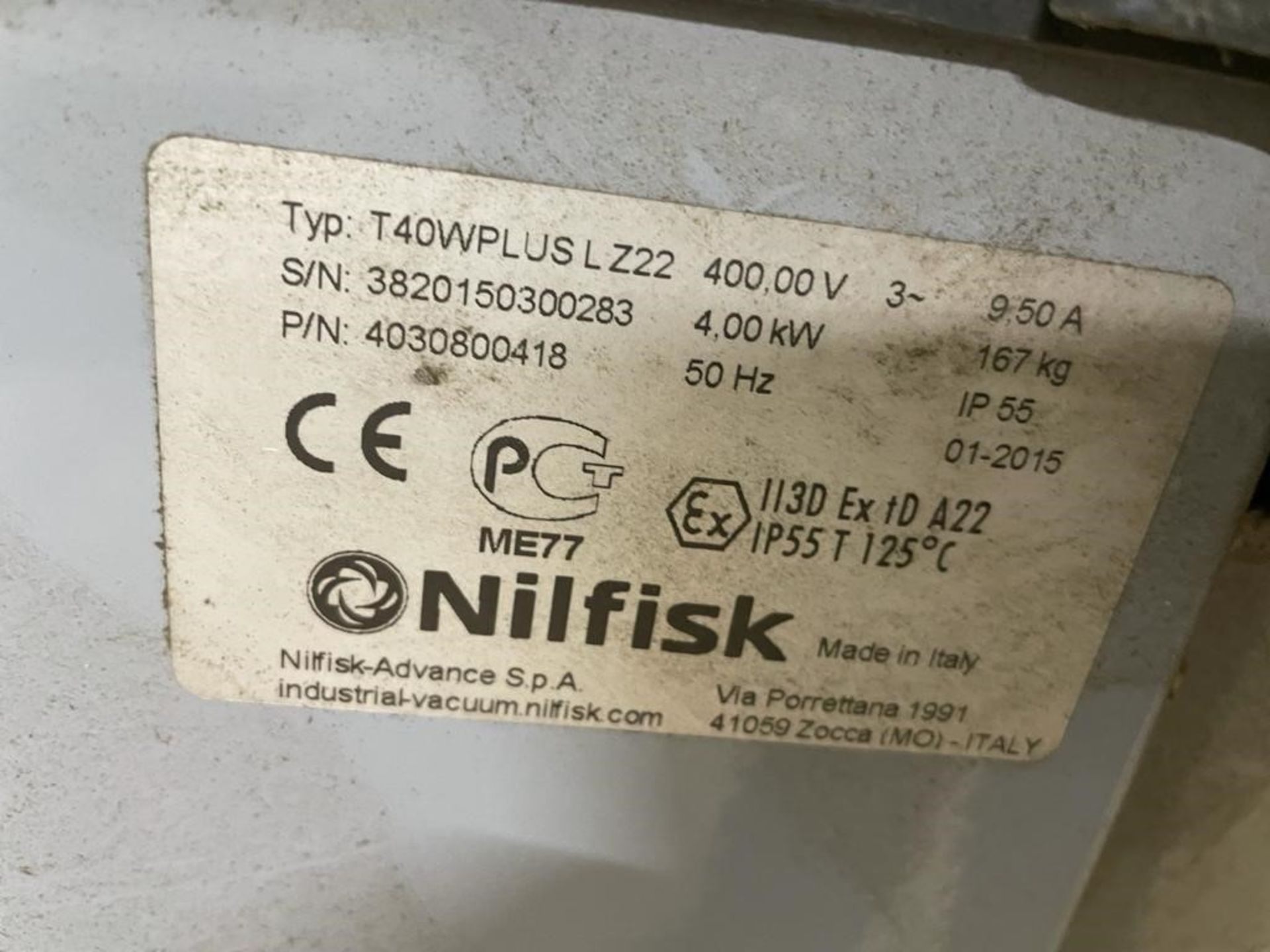 Nilfisk TW40W Plus Mobile Industrial Vacuum Cleaner, serial no. 38201503000283, year of - Image 8 of 10