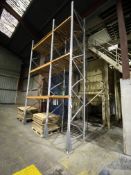 Two Bay Three-Tier Steel Pallet Rack, approx. 3.8m x 1050mm x 6m high, with timber shelf panels (