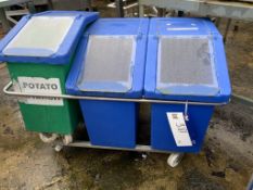 Three Ingredient Bins, with lids and trolley, appr