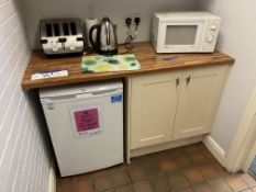 Contents of Kitchen, including toaster, microwave, kettle and single door refrigerator