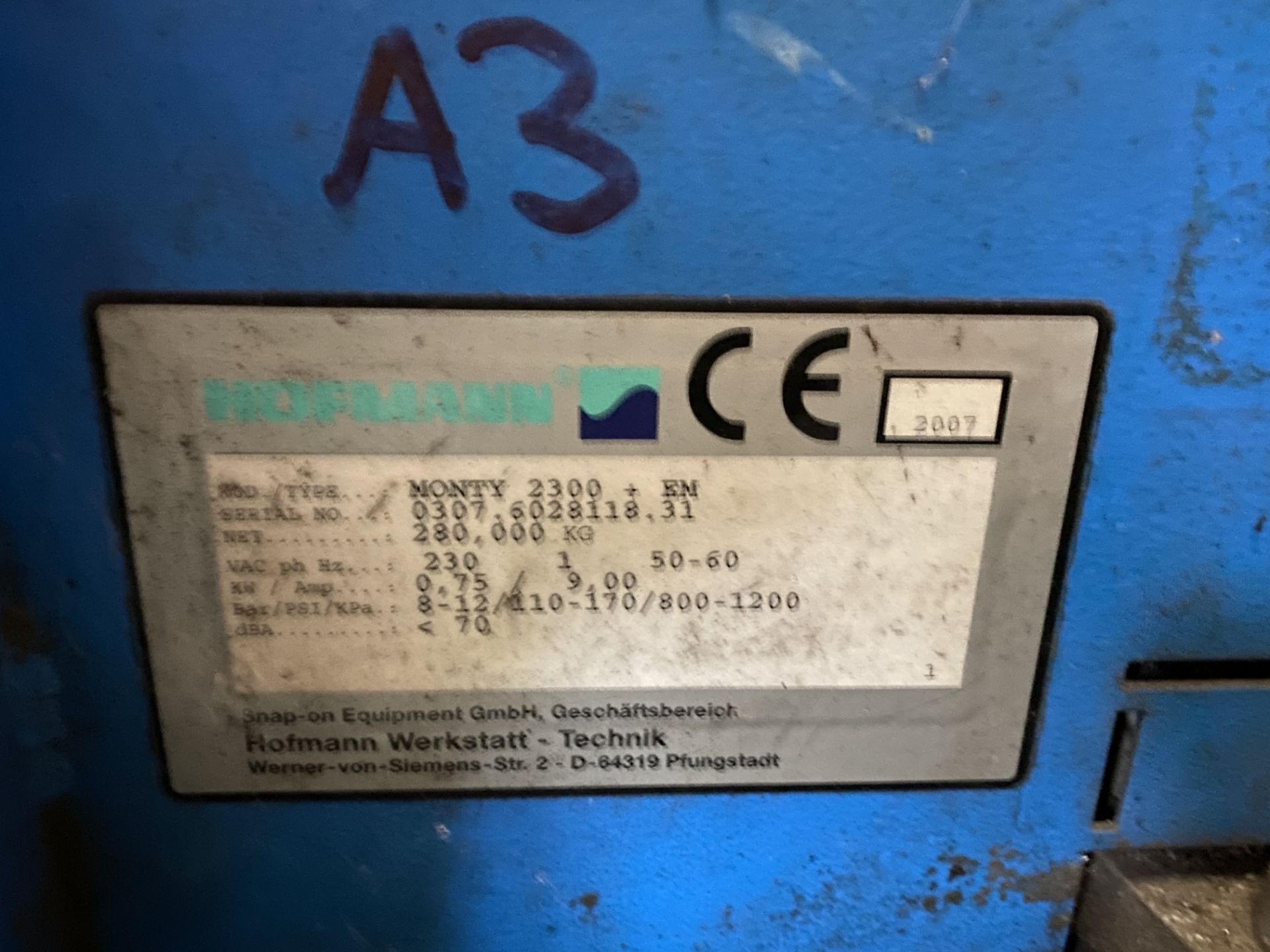 Hofmann Monty 2300 EM TYRE CHANGER, serial no. 0307.6028118.32, year of manufacture 2007, 240V, with - Image 3 of 5