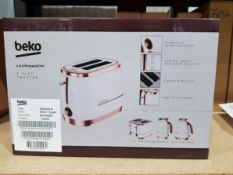 13 Boxed unused Beko Cosmopolis 2 Slice Toasters in white and rose gold, manufacturers model