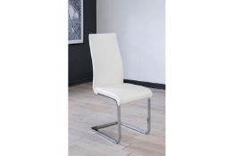 20 Boxed unused Rimini ivory leather effect dining chairs, dimensions L 20” W 20” H40”,