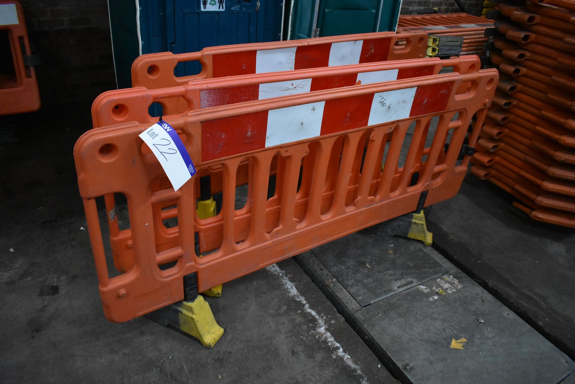 Three Mergon Plastic Barriers, each approx. 1.95m long