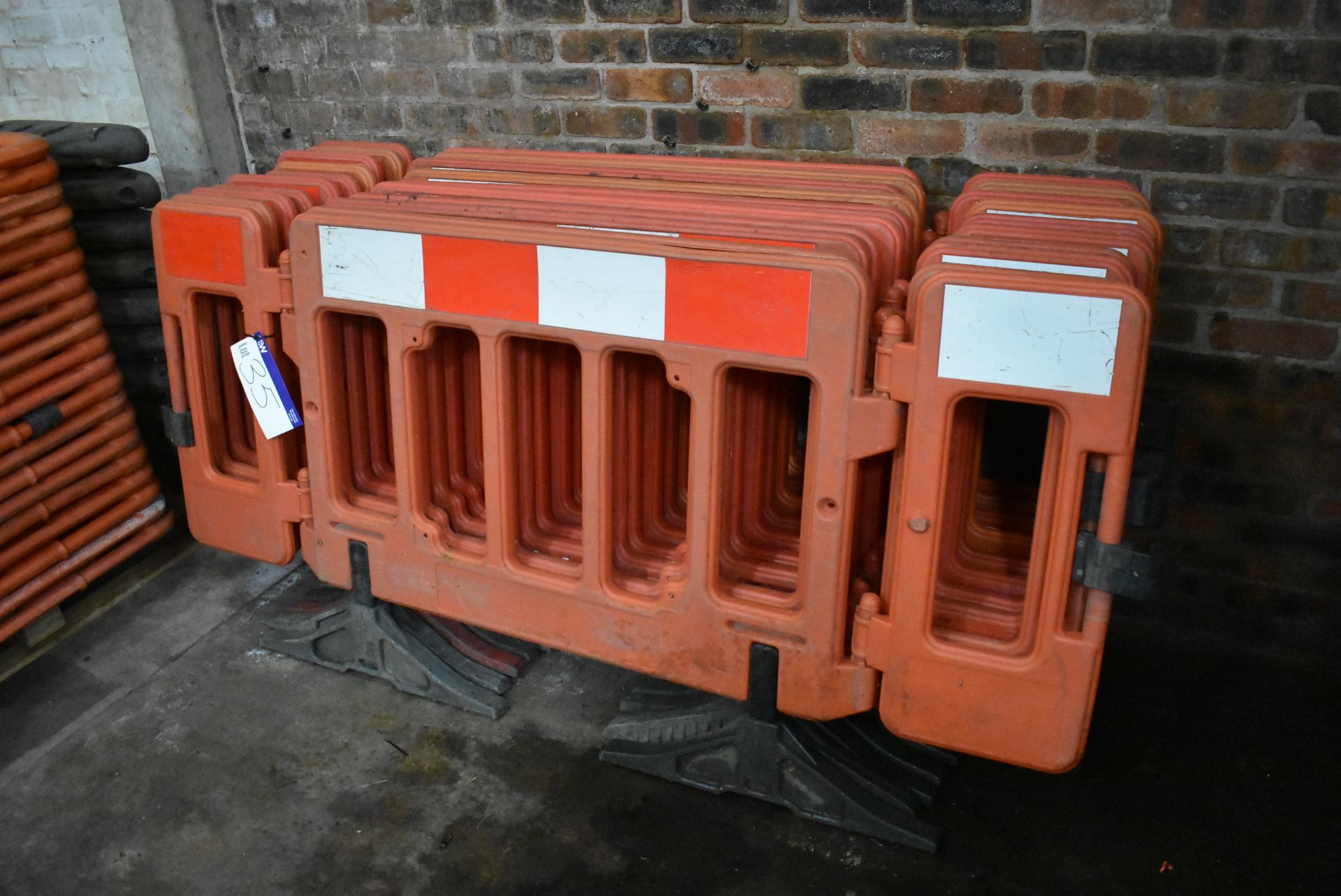 Ten Hinged Panel Plastic Barriers, each approx. 2m long overall - Image 2 of 2