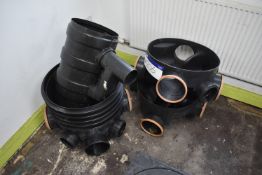 Two 470mm Four Way Drain Chambers, one x 470mm six way and one 300mm sump