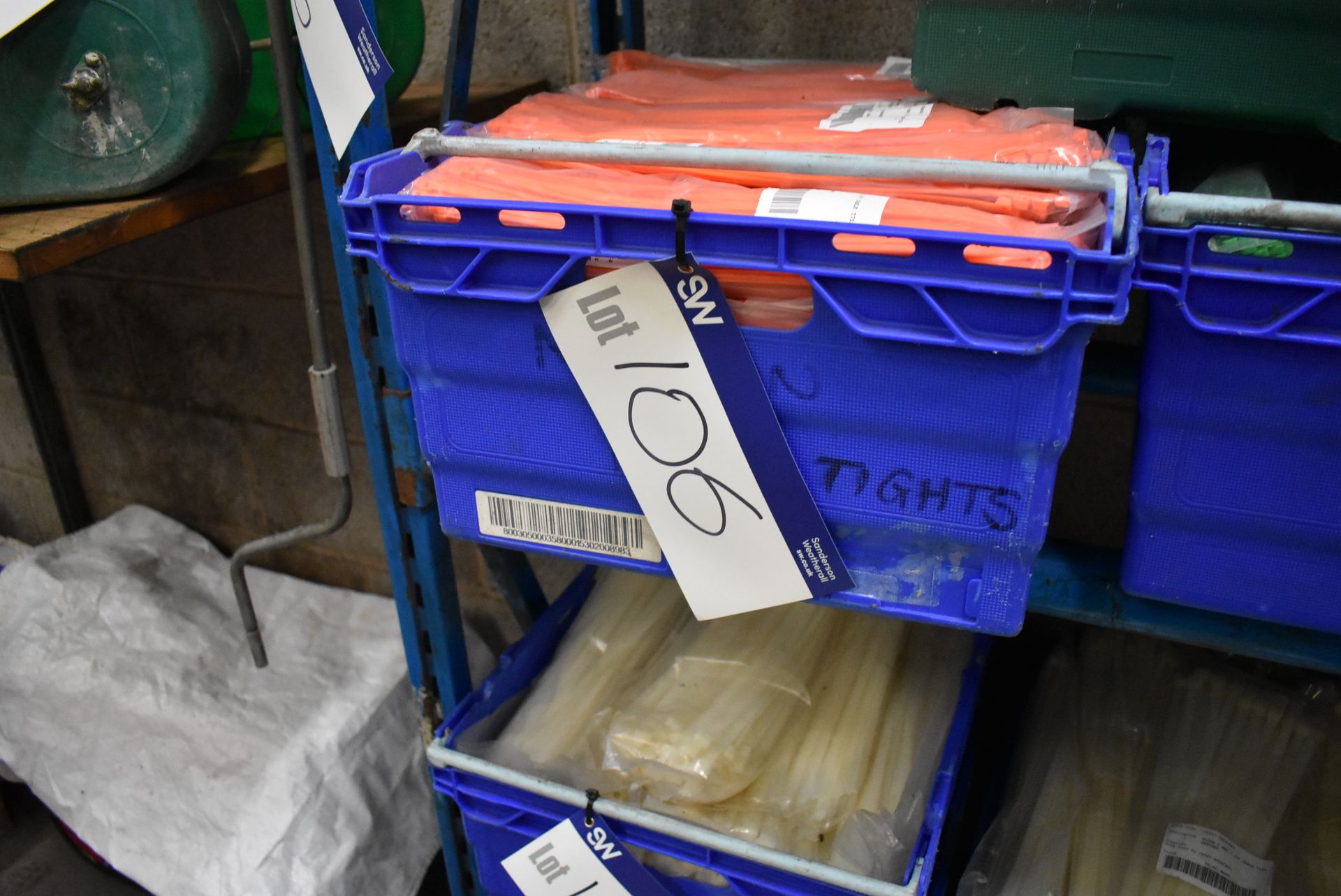 Approx. 75 Bags x 100 4.8 x 300mm Orange Cable Ties, with plastic crate
