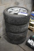 Four Land Rover Five Stud Alloy Wheel Hubs, each fitted tyre 255/55R 19 Please read the following