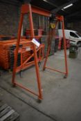 SWL 250kg A-Frame Portable Lifting Gantry, approx. 1.5m wide x 2m high, with four wheel carriage and