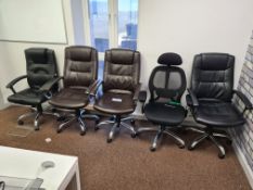 Two Brown Leather Swivel Armchairs, 2 Black Leathe