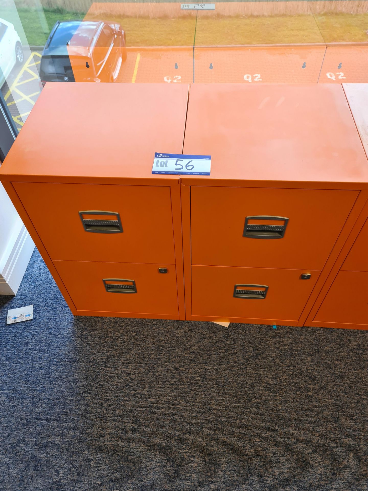 Two Orange 2 Drawer Metal Desk Cabinets (Located a